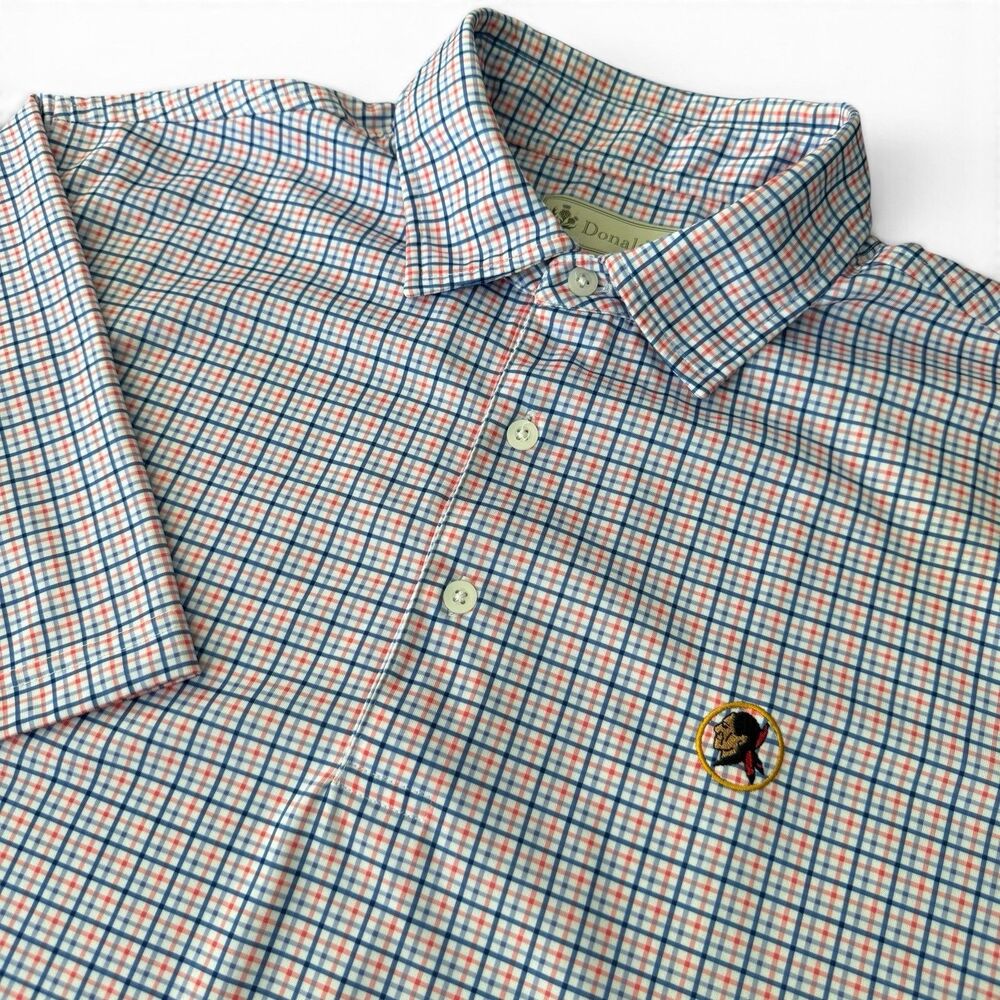 Donald Ross Seminole Golf Club Polo Men L White Stripe Blue Orange Plaid Check